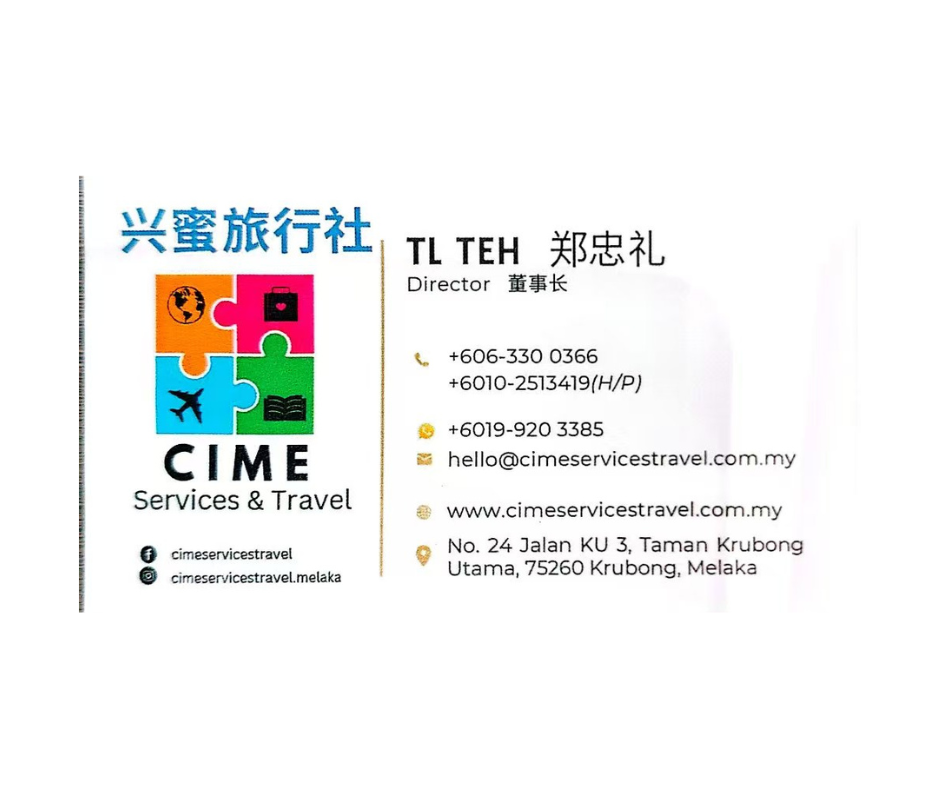 CIME Services & Travel Sdn. Bhd Travel agent melaka name card